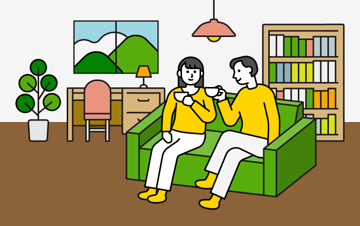 雪山と気球が浮かぶ空のイラスト