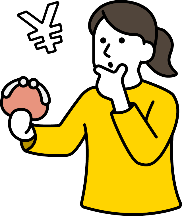 財布を見つめてお金のことを考えている女性のイラスト