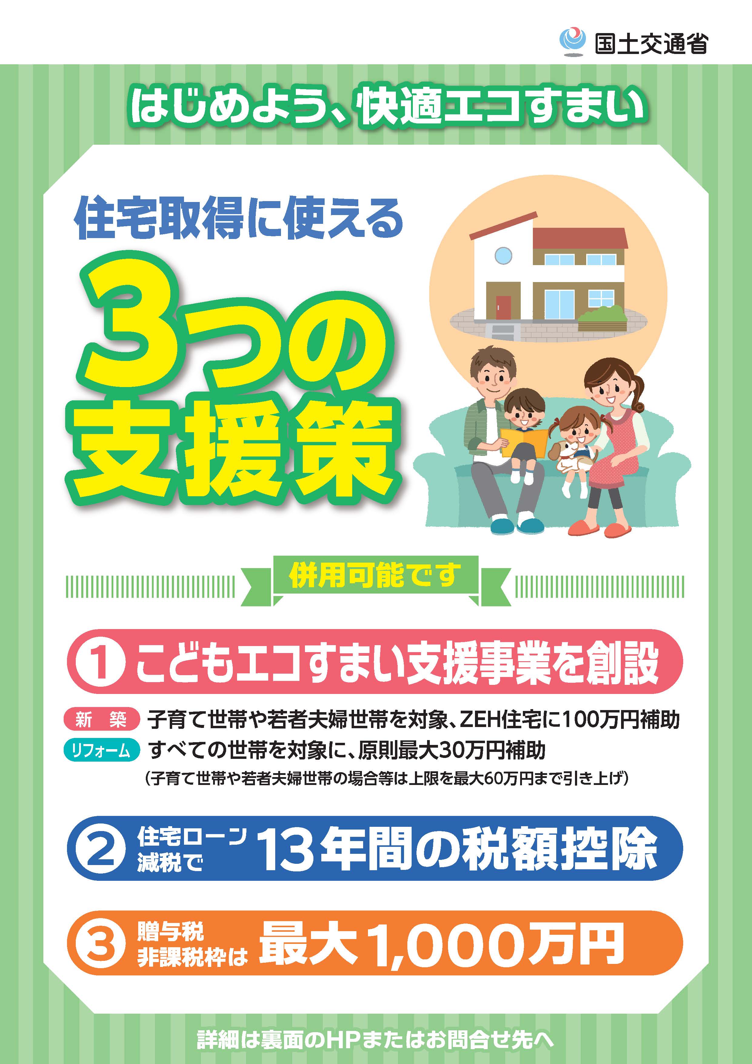 住宅取得に使える3つの支援策