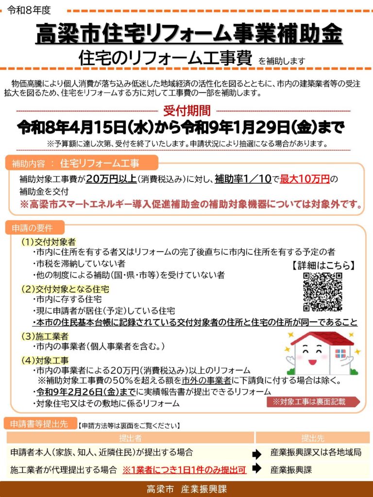 高梁市住宅リフォーム事業補助金
