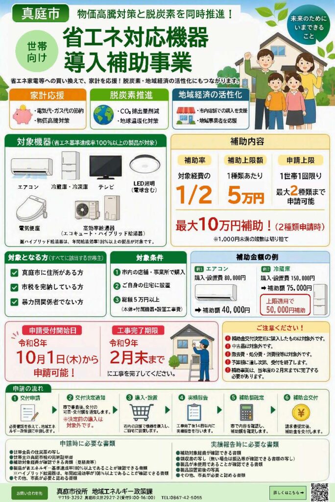 真庭市【世帯向け】省エネ対応機器導入補助金